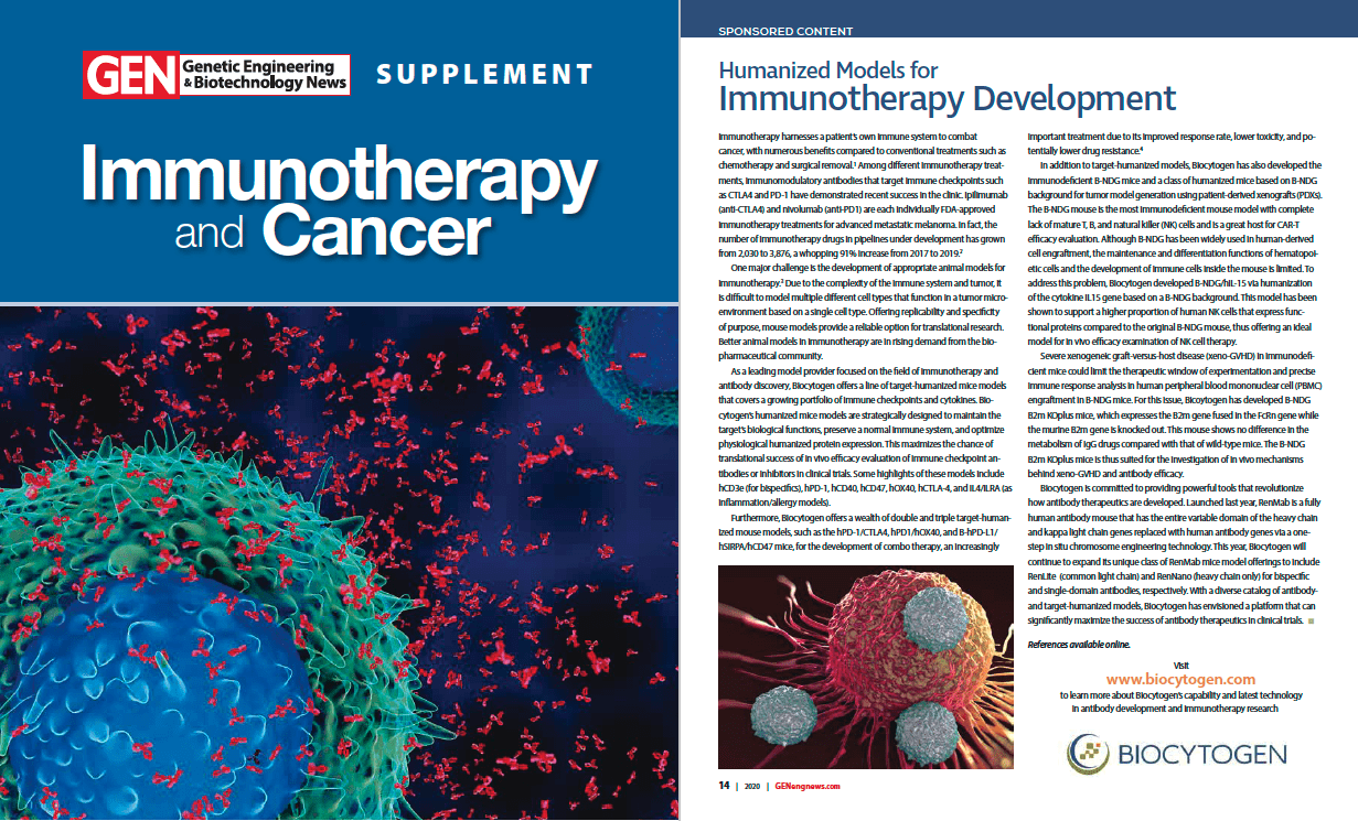 Biocytogen is Featured in GEN's Immunotherapy and Cancer Supplement ...